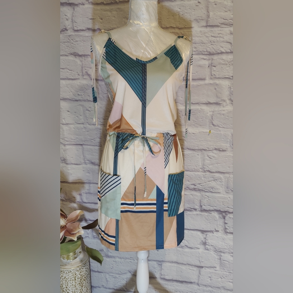 Casual Striped Dress Sleeveless Halter Strap Flowy Boho Dress with Pockets